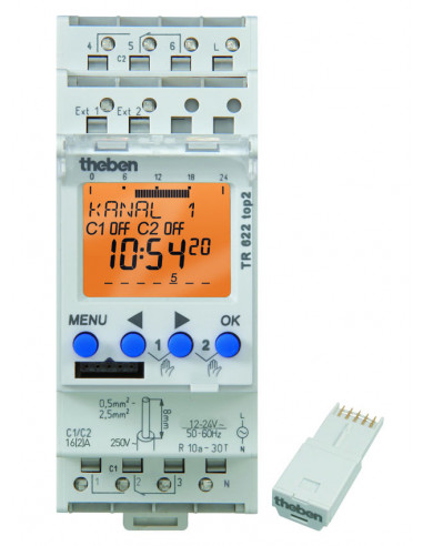 Interrupteur horaire digital 24h 7j 2 module 2 c inv 12 à 24v uc THEBEN 6224100