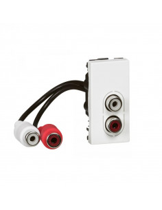 Prise 2 RCA femelle préconnectorisée Mosaic 1 module pour liaison audio stéréo blanc LEGRAND 078747 2
