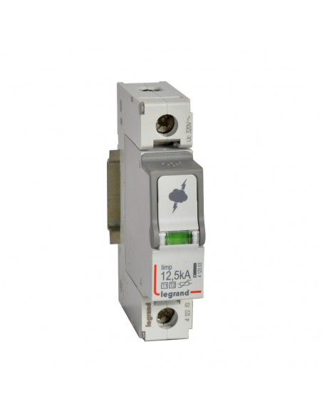 Parafoudre pour protection générale de tableau principal type T1 + type T2 Iimp 12,5kA par pôle -1 Pôle 1 module LEGRAND 412270