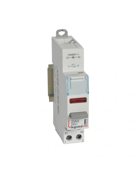 Poussoir modulaire double fonction contact 1NF + voyant LED rouge 110V~ à 400V~ 1 module LEGRAND 412940