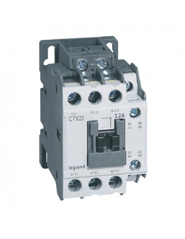 Contacteur de puissance CTX³22 3 pôles 12A bornes à vis avec contacts auxiliaires intégrés 1NO et 1NF 24V~ LEGRAND 416090