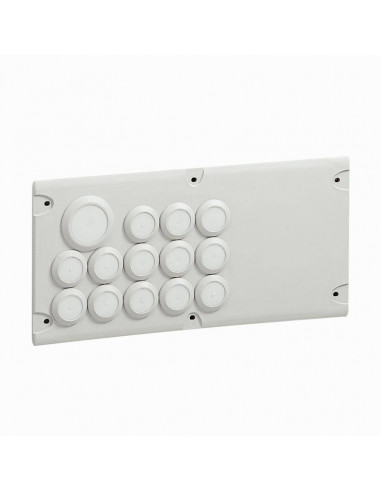 Plaque Cabstop IP55 avec 28 entrées Ø5mm à Ø14mm et 2 sorties Ø14mm à Ø24mm avec 1 réserve LEGRAND 036496