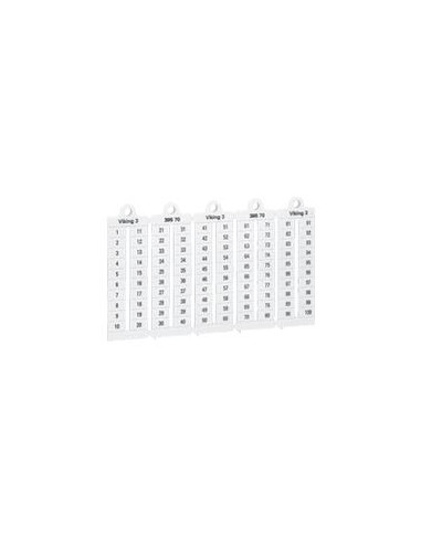 100 repères à lecture verticale pour bloc de jonction viking 3 pas 5mm avec chiffres 1 à 100 LEGRAND 039560