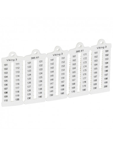 100 repères à lecture verticale pour bloc de jonction viking 3 pas 5mm avec chiffres 101 à 200 LEGRAND 039561