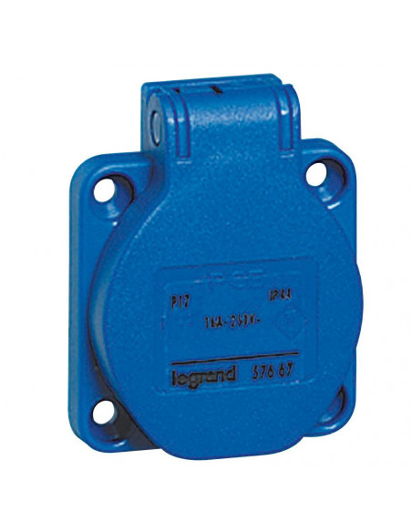 Prise Socle à encombrement réduit P17 à brochage domestique IP54 16A 250V~ bleu LEGRAND 057667