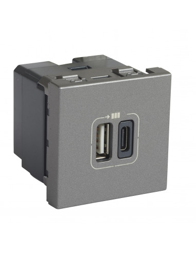 Prise USB Type A avec USB Type C 3A 5V 15W Mosaic 2 modules 230V alu LEGRAND 079392