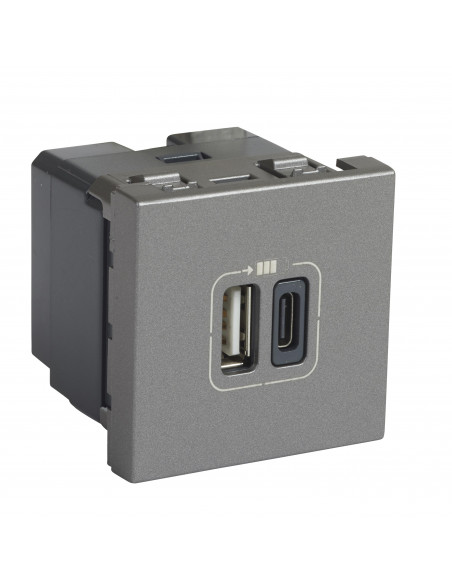 Prise USB Type A avec USB Type C 3A 5V 15W Mosaic 2 modules 230V alu LEGRAND 079392