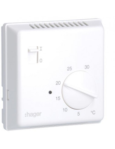 Thermostat ambiance bi-métal chauf eau ch contact à ouvert voyant inter I-O 230V HAGER 25615