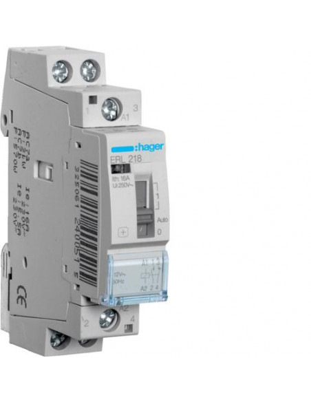 Relais de commande 16A 1F+1O 12V HAGER ERL218