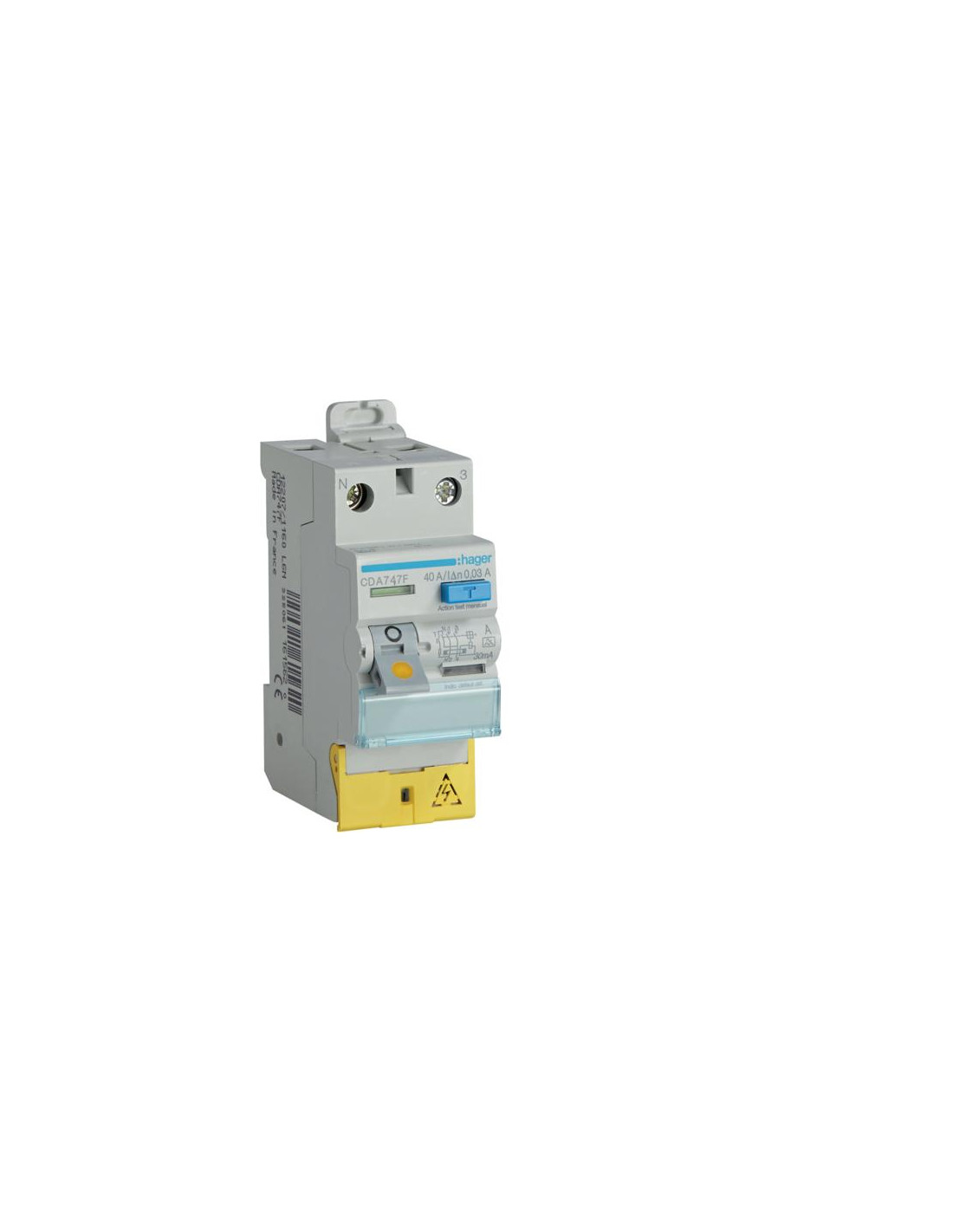 Interrupteur différentiel 40A 1P+N 30mA connexion haut/haut Classe