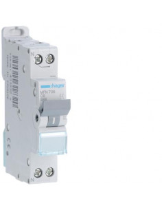 Disjoncteur 1P+N 3kA C-6A 1 Module HAGER MFN706