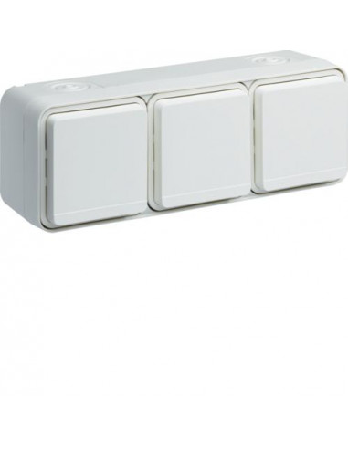 cubyko Prise triple horizontale 2P+T saillie blanc IP55 HAGER WNC123B