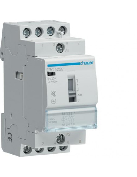 Contacteur Silencieux à commande manuelle 25A. 4F. 230V HAGER ERC425S