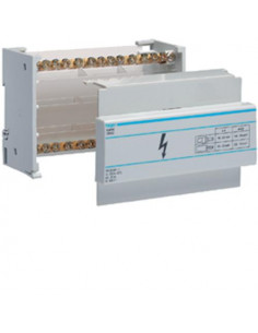 Répartiteur à barrettes étagé 90A.2 pole.2x 10-35 ² / 10x 2.5-16 ² par pole HAGER KJ01A