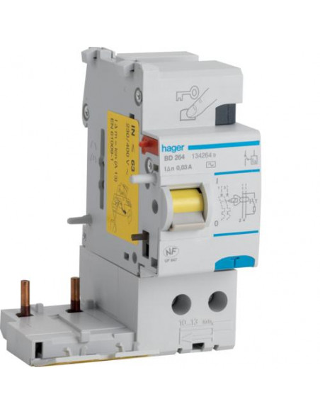 Bloc différentiel 2 Pôles 63A 30mA type AC HAGER BD264