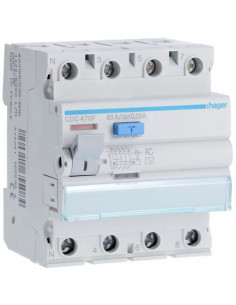 Interrupteur différentiel 4 Pôles 63A 30mA type AC 60Hz HAGER CDC470F