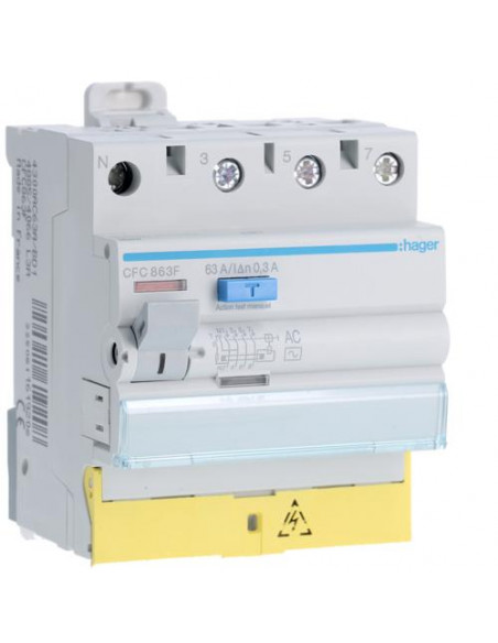 Interrupteur Différentiel Hager CDC764F - 2P 63A 30 MA Type AC, Occasion