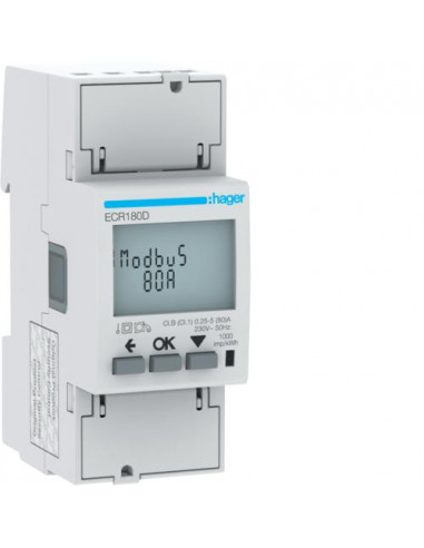 1 Phase kWhmeter direct 80A 2M MODBUS MID HAGER ECR180D