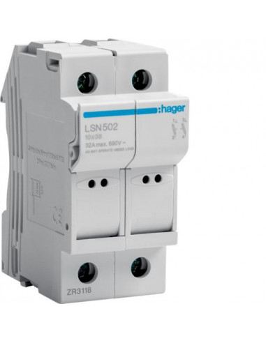 Coupe-circuit 2 Pôles 32A 690V L38 2 Modules HAGER LSN502