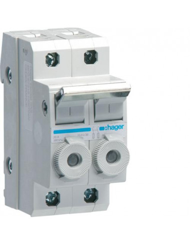 Porte-fusible combiné 2P 20A 380V L38 2M avec cartouche HAGER L96200