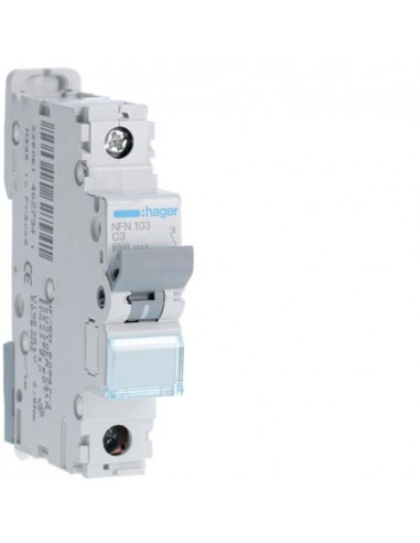Disjoncteur 1P 6-10kA courbe C - 3A 1 module HAGER NFN103