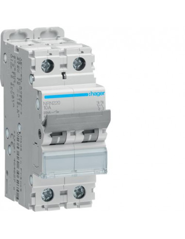 Disjoncteur 2 Pôles 25kA courbe C 20A 2 modules HAGER NRN220