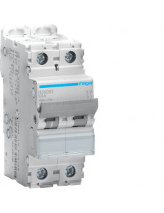 Disjoncteur 2P 15kA courbe D - 63A 2 modules HAGER NSN263