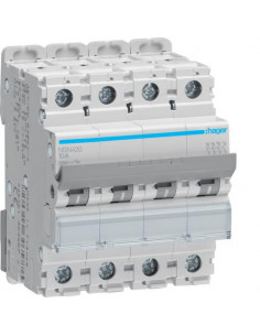 Disjoncteur 4 Pôles 25kA courbe D 20A 4 modules HAGER NSN420