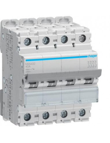 Disjoncteur 4P 20kA courbe D - 32A 4 modules HAGER NSN432