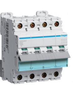 Disjoncteur 4P 15kA courbe D - 63A 4 modules HAGER NSN463