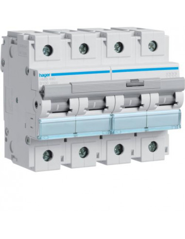 Disjoncteur 4P 15kA courbe B - 100A 6 modules HAGER HMB490
