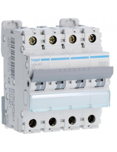 Disjoncteur 4P 6-10kA courbe D - 1A 4 modules HAGER NGN401