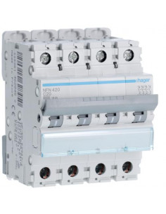 Disjoncteur 4 Pôles 10kA courbe C 20A 4 modules HAGER NFN420