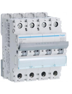 Disjoncteur 4 Pôles 6-10kA courbe C - 40A 4 modules HAGER NFN440