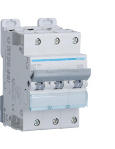 Disjoncteur 3 Pôles 6-10kA courbe D 20A 3 modules HAGER NGT320 2