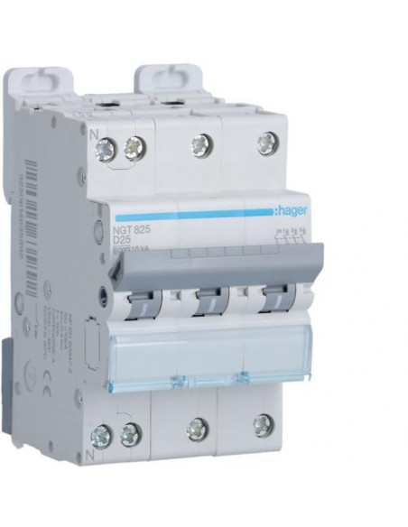 Disjoncteur 3P+N 6-10kA courbe D 25A 3 modules HAGER NGT825
