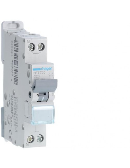 Disjoncteur 1P+N 6-10kA courbe C - 20A 1 module HAGER NFT720