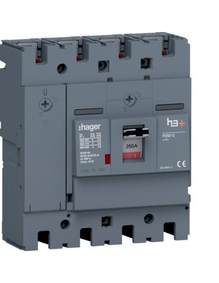 Disjoncteur Boitier Moulé h3+ P250 SW 4 Pôles LN 250A FTC HAGER HCT251AR