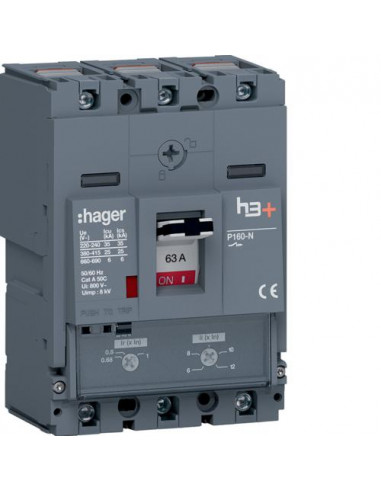 Disjoncteur Boitier Moulé h3+ P160 TM ADJ 3P3D 63A 25kA CTC HAGER HHS063DC