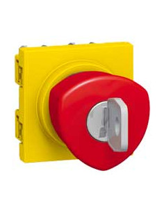Poussoir coup de poing arrêt d'urgence Mosaic 2 modules NO+NF 3A 250V~ déverrouillage par clé rouge et jaune LEGRAND 076601