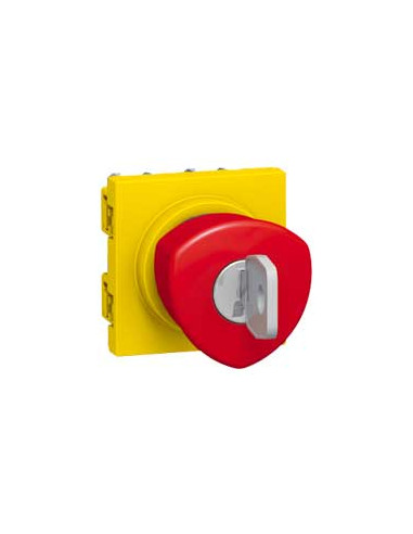 Poussoir coup de poing arrêt d'urgence Mosaic 2 modules NO+NF 3A 250V~ déverrouillage par clé rouge et jaune LEGRAND 076601