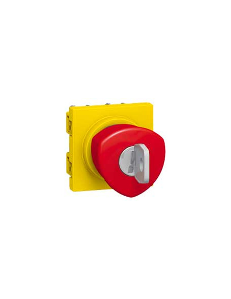 Poussoir coup de poing arrêt d'urgence Mosaic 2 modules NO+NF 3A 250V~ déverrouillage par clé rouge et jaune LEGRAND 076601