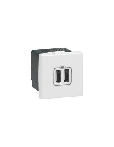Alimentation USB 230 V / 5 V 2 ports 2 modules blanc LEGRAND Mosaic 077594