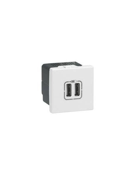 Alimentation USB 230 V / 5 V 2 ports 2 modules blanc LEGRAND Mosaic 077594