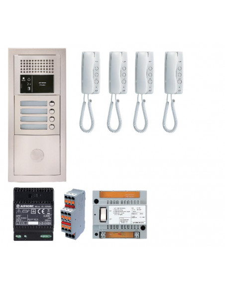 Pack audio bus 4 BP encastré avec module pour T25/VIGIK centrale 4 postes GT1D alim sans transfo gâche AIPHONE 200375