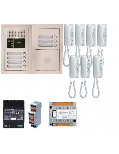 Pack audio bus 7 BP encastré avec module pour T25/VIGIK centrale 7 postes GT1D alim sans transfo gâche AIPHONE 200378