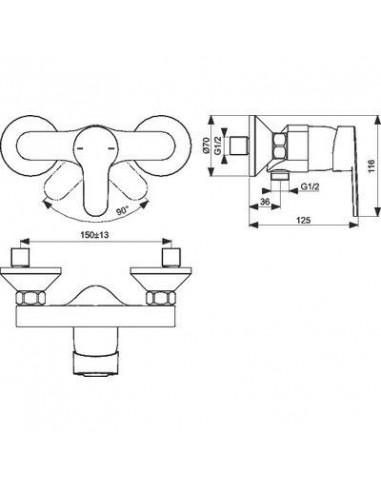 Mitigeur de douche Olyos C2 mural sans ensemble douche chromé IDEAL STANDARD D1160AA