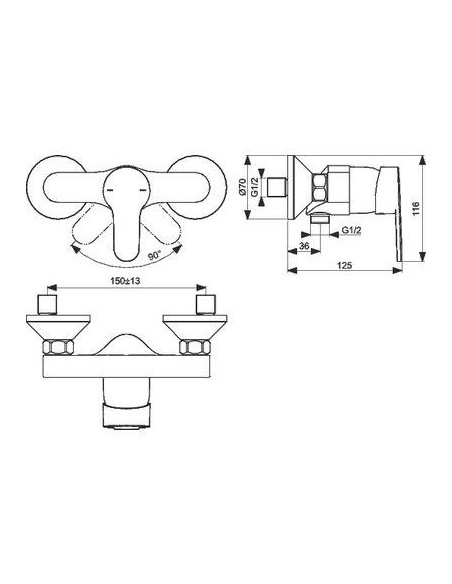 Mitigeur de douche Olyos C2 mural sans ensemble douche chromé IDEAL STANDARD D1160AA
