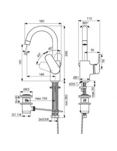 MIT LAVABO BEC TUBE OKYRIS IDEAL STANDARD D0572AA 2