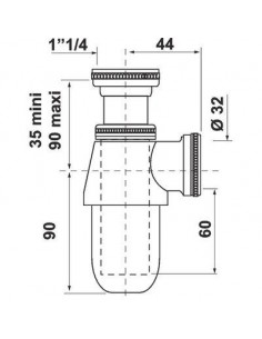 Siphon lavabo réglable 1"1/4 Ø 32 mm Laiton chromé OMP TEA 19.2005 NP 2